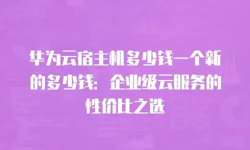 华为云宿主机多少钱一个新的多少钱：企业级云服务的性价比之选