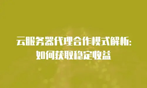云服务器代理合作模式解析：如何获取稳定收益