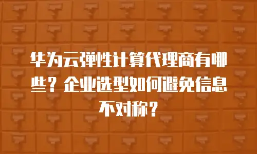 华为云弹性计算代理商有哪些？企业选型如何避免信息不对称？