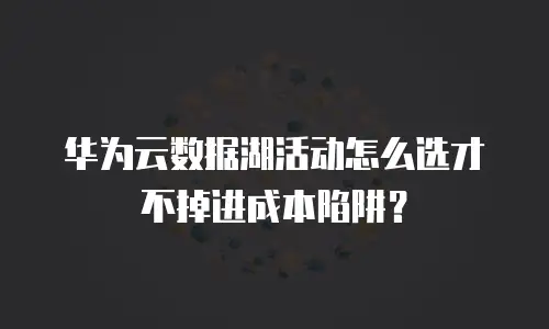 华为云数据湖活动怎么选才不掉进成本陷阱？