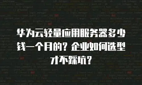 华为云轻量应用服务器多少钱一个月的？企业如何选型才不踩坑？