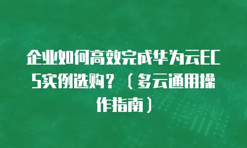 企业如何高效完成华为云ECS实例选购？（多云通用操作指南）