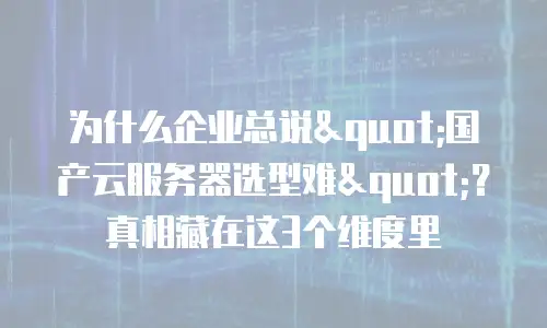 为什么企业总说"国产云服务器选型难"？真相藏在这3个维度里