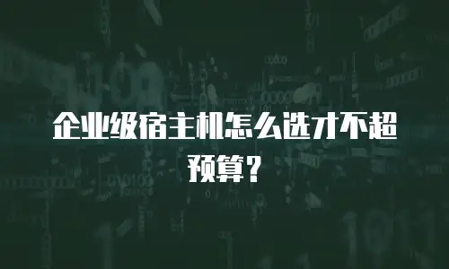 企业级宿主机怎么选才不超预算？