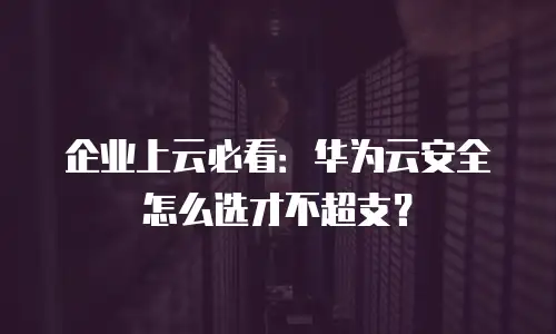 企业上云必看：华为云安全怎么选才不超支？