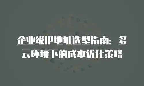 企业级IP地址选型指南：多云环境下的成本优化策略
