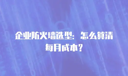 企业防火墙选型：怎么算清每月成本？