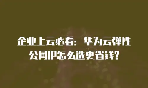 企业上云必看：华为云弹性公网IP怎么选更省钱？