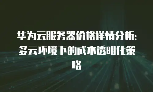 华为云服务器价格详情分析：多云环境下的成本透明化策略