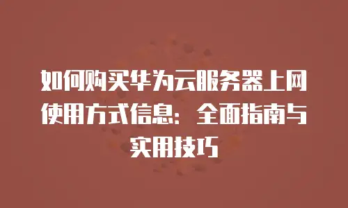 如何购买华为云服务器上网使用方式信息：全面指南与实用技巧