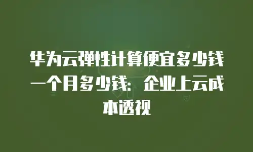 华为云弹性计算便宜多少钱一个月多少钱：企业上云成本透视