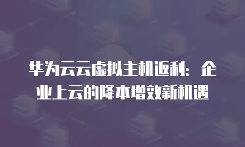 华为云云虚拟主机返利：企业上云的降本增效新机遇